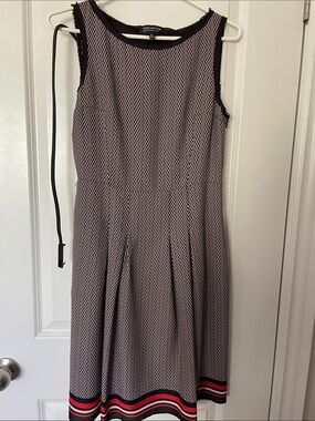 Jones New York Black & White Chevron Fit-and-Flare Dress with Red Trim